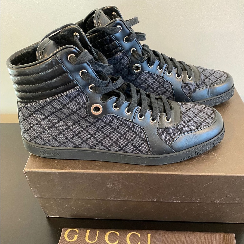 Gucci men’s Diamanté print high top sneakers, size 11.5